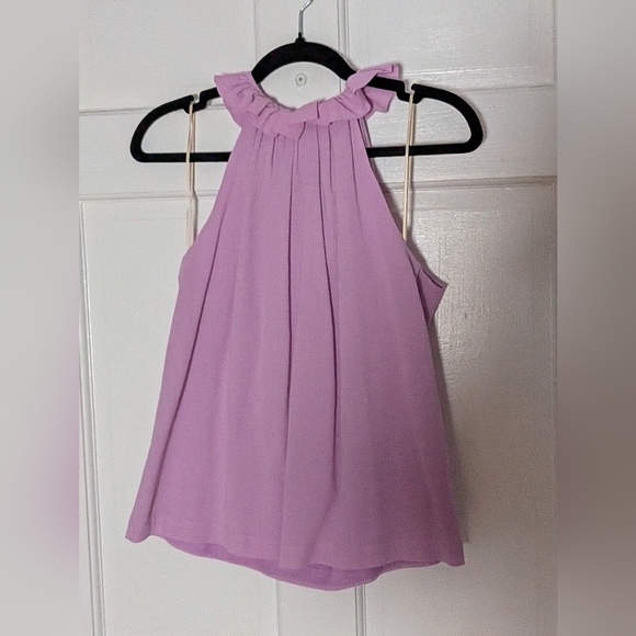 Trina Turk Lavender Ruffle Neck Sleeveless Blouse Pleated Cotton XS - Picture 2 of 5